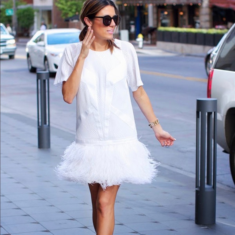 ROBERT RODRIGUEZ white feather skirt dress bridal